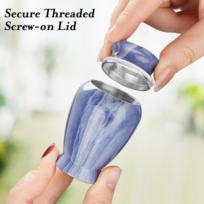 XIUDA Memorials Small Urns for Human Ashes Keepsake Aluminum Mini Urns for Ashes with Angel Wing Charm Decorative Burial Urn Funeral Cremation Urns for Women and Men (Dusty Blue) - Image 3